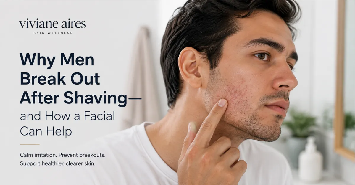 Man with shaving irritation getting a professional facial treatment